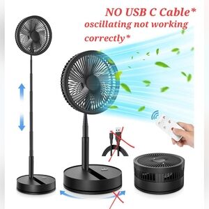 9" Portable Folding Rechargeable Oscillating Fan 7200mAh USB-C Desk Pedestal Fan